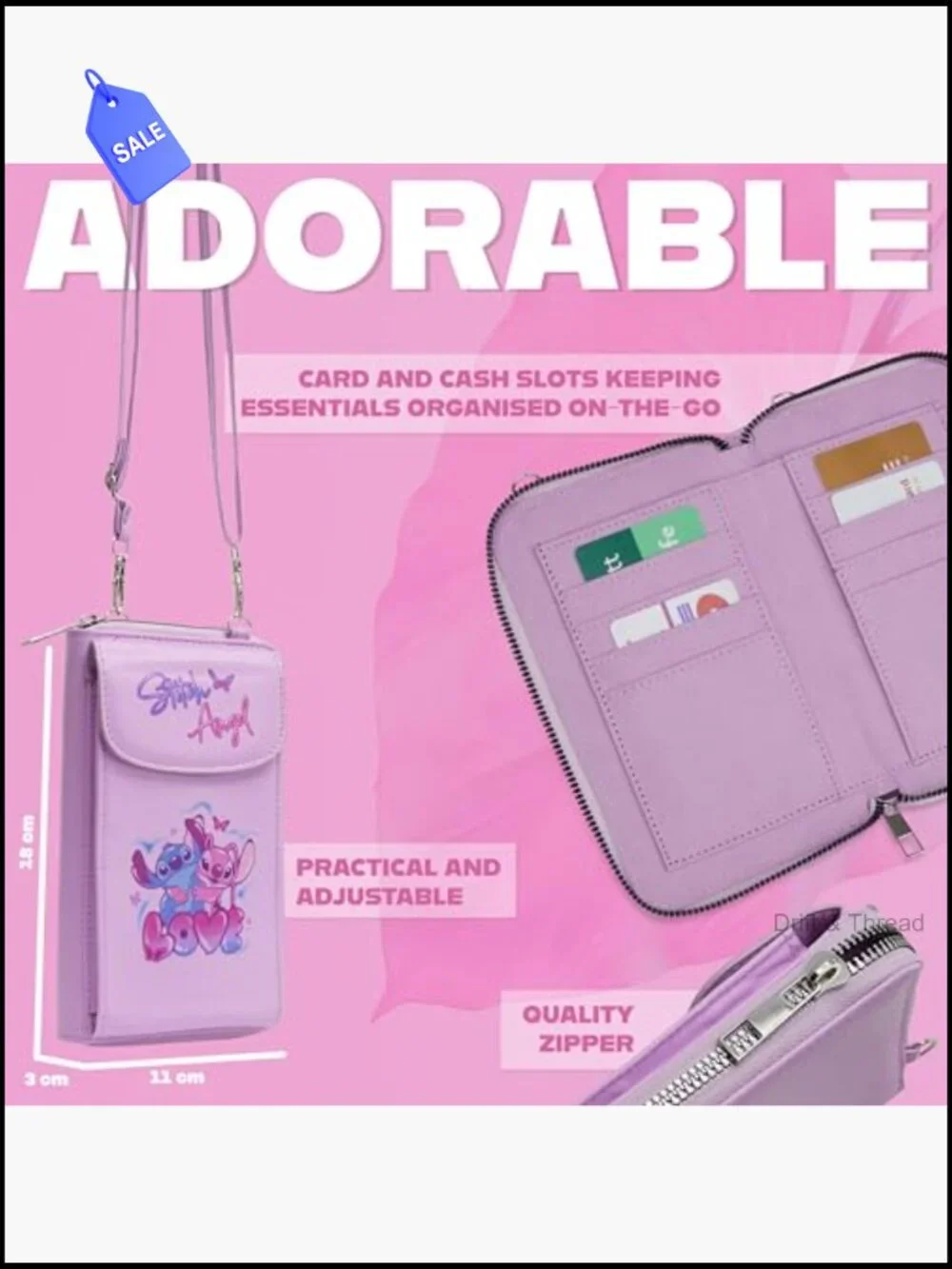 Stitch Crossbody Phone Bag with Card Slots Adjustable Strap Gift